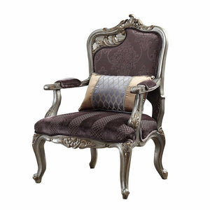 29" Purple and Platinum Velvet Floral Arm Chair And Toss Pillow