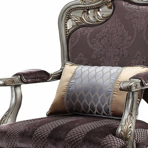 29" Purple and Platinum Velvet Floral Arm Chair And Toss Pillow