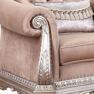 42" Cherry Blossom Pink and Silver Velvet Tufted Arm Chair And Toss Pillow