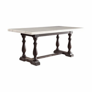 72" White and Gray Marble And Solid Wood Trestle Base Dining Table
