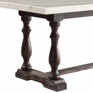 72" White and Gray Marble And Solid Wood Trestle Base Dining Table