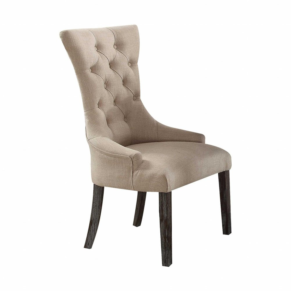 Set of Two 28" Beige and Dark Brown Linen Tufted Parsons Chair