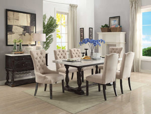 Set of Two 28" Beige and Dark Brown Linen Tufted Parsons Chair