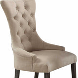 Set of Two 28" Beige and Dark Brown Linen Tufted Parsons Chair