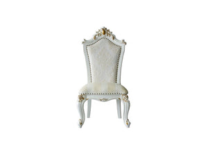 Set of Two 27" Beige and White Faux Leather Damask Side Chair