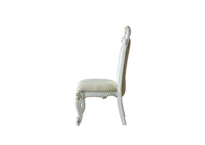 Set of Two 27" Beige and White Faux Leather Damask Side Chair