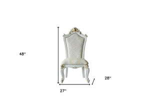 Set of Two 27" Beige and White Faux Leather Damask Side Chair