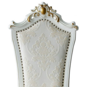 Set of Two 27" Beige and White Faux Leather Damask Side Chair