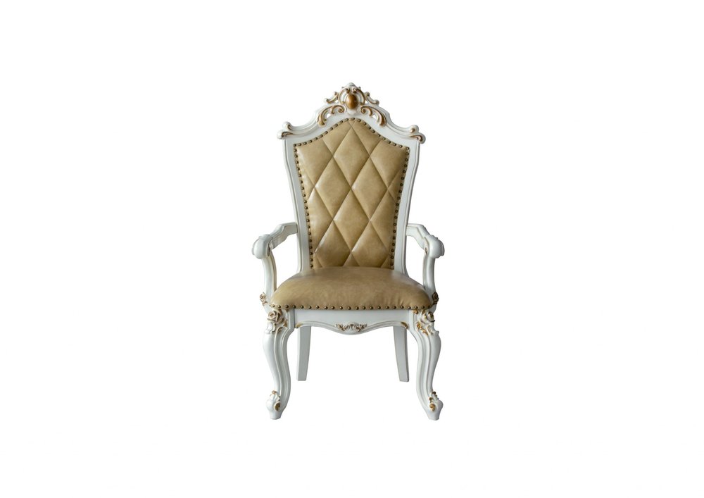 Set of Two 27" Brown and White Faux Leather Tufted Side Chair
