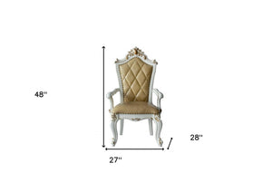 Set of Two 27" Brown and White Faux Leather Tufted Side Chair