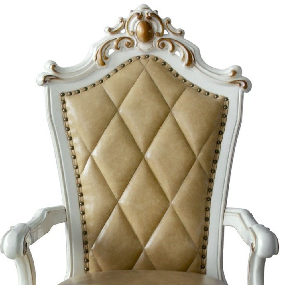 Set of Two 27" Brown and White Faux Leather Tufted Side Chair