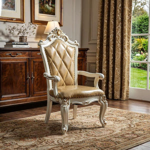 Set of Two 27" Brown and White Faux Leather Tufted Side Chair