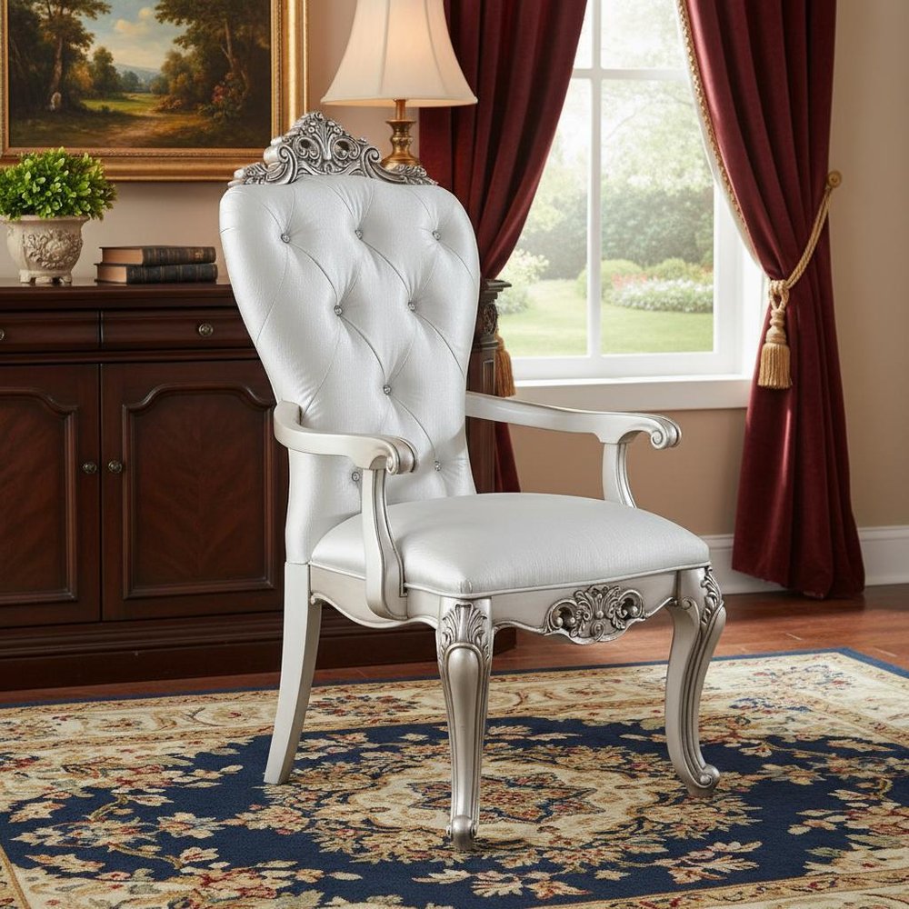 Set of Two 25" Silver and Pearl Fabric Tufted Side Chair
