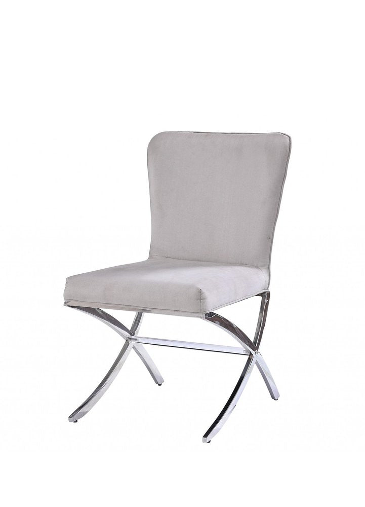 24" Beige and Silver Velvet Parsons Chair
