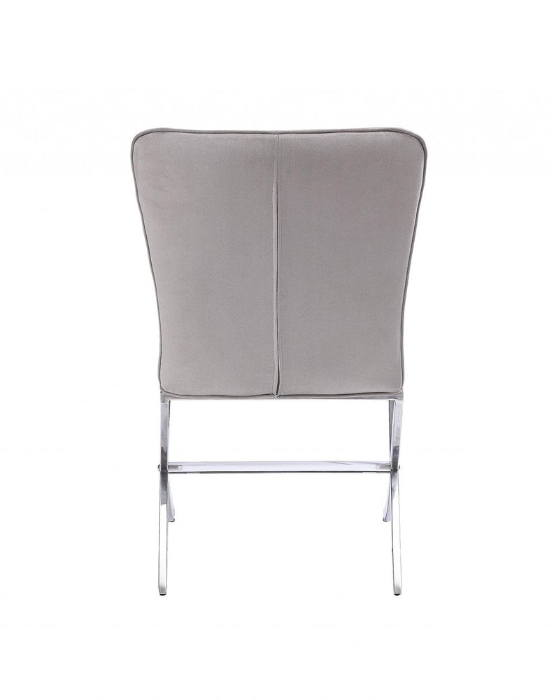 24" Beige and Silver Velvet Parsons Chair