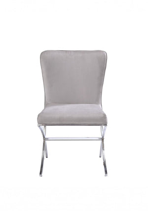 24" Beige and Silver Velvet Parsons Chair