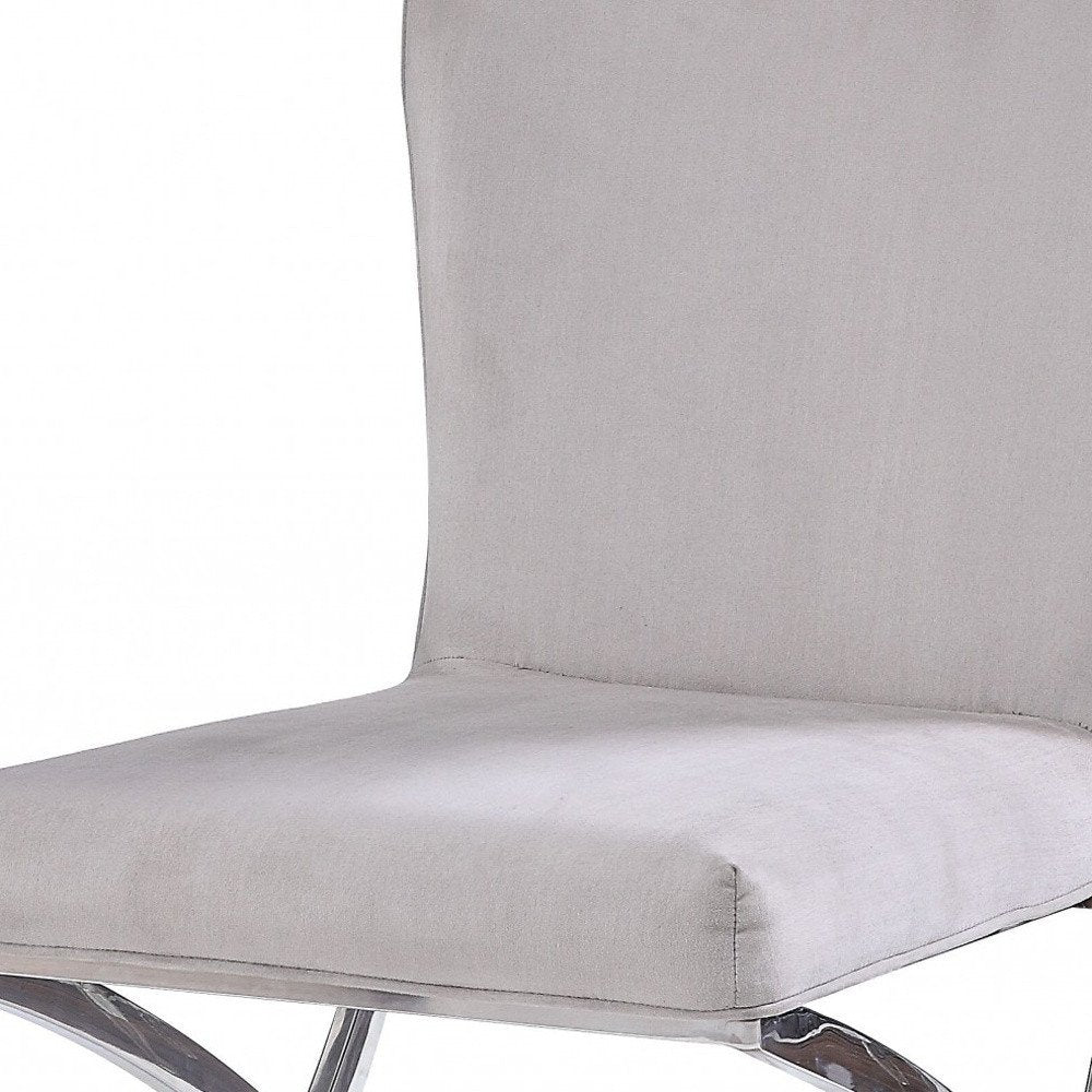24" Beige and Silver Velvet Parsons Chair