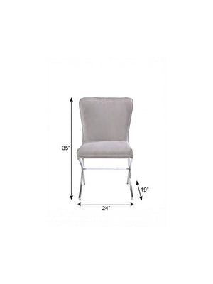 24" Beige and Silver Velvet Parsons Chair