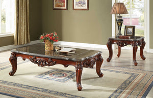36" Gray and Brown Genuine Marble And Solid Wood Coffee Table