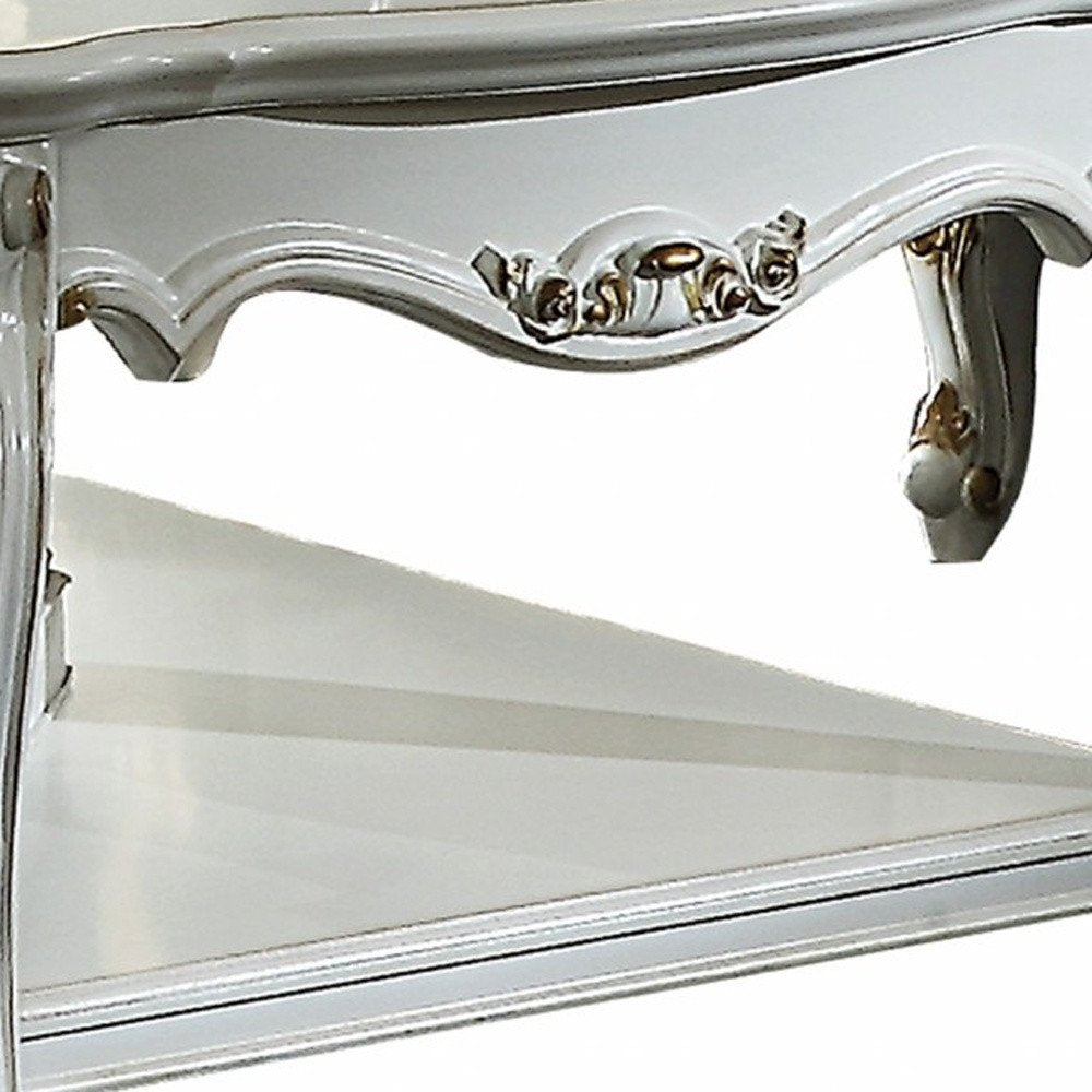 36" White Resin And Wood Coffee Table With Shelf