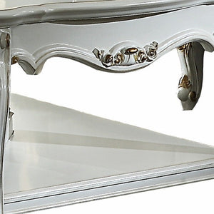 36" White Resin And Wood Coffee Table With Shelf