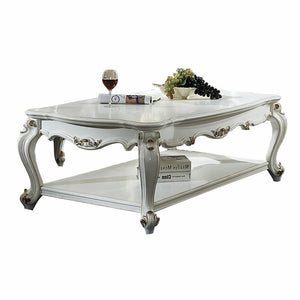 36" White Resin And Wood Coffee Table With Shelf