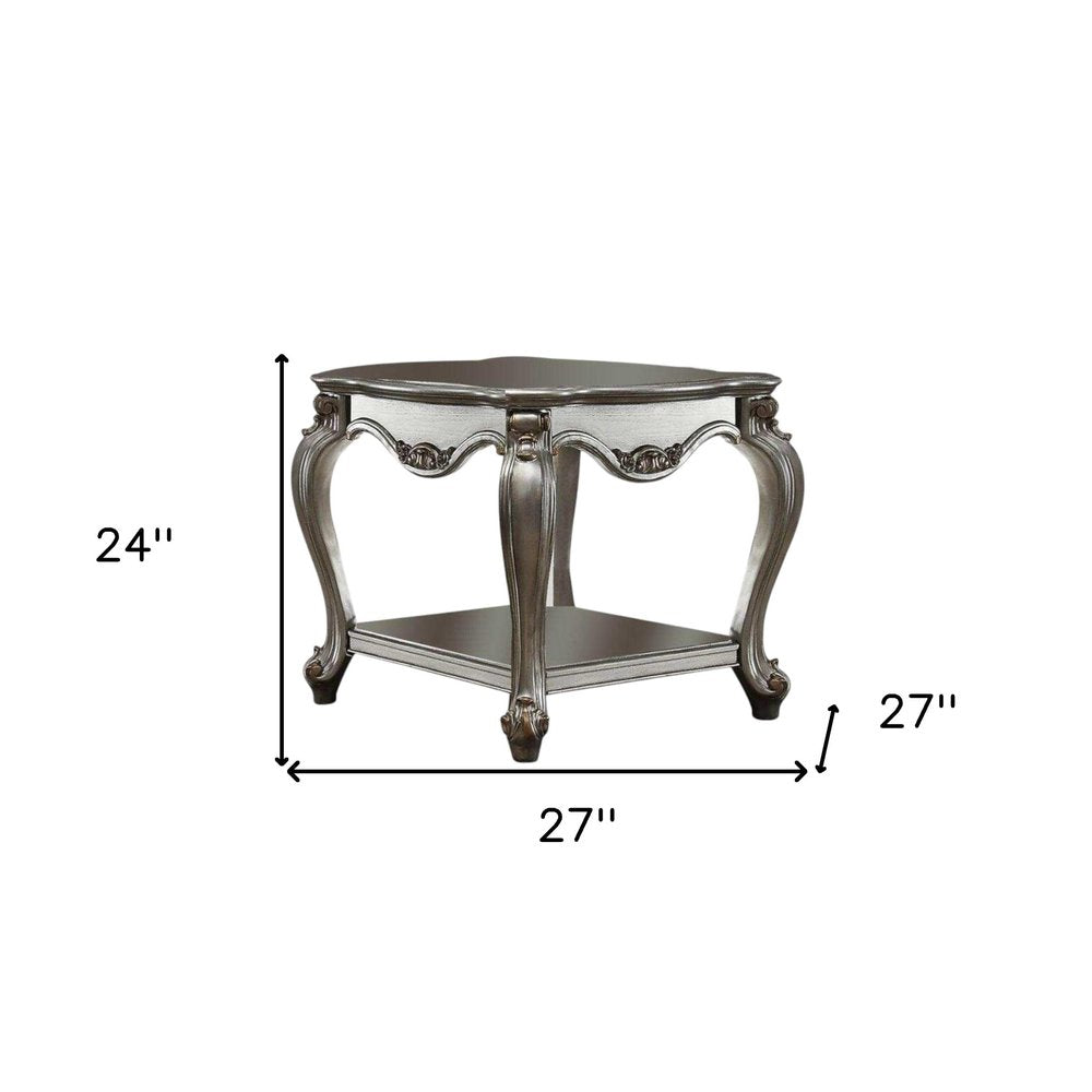 24" Gray Solid Wood End Table With Shelf