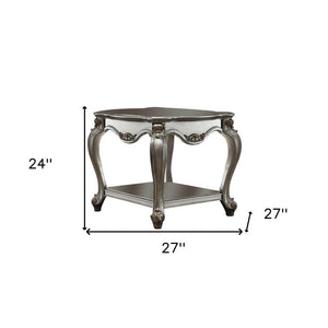 24" Gray Solid Wood End Table With Shelf