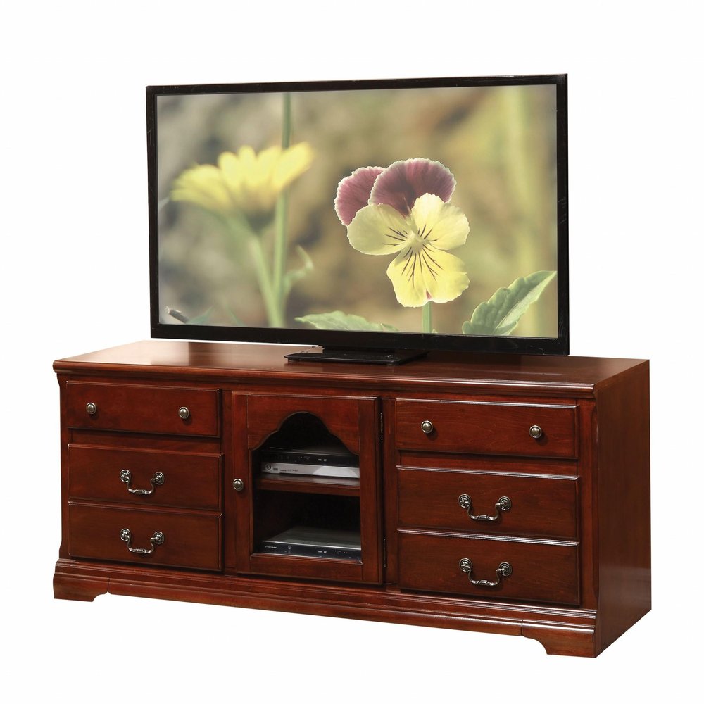58" Brown Solid and Manufactured Wood Enclosed and Open Storage TV Stand