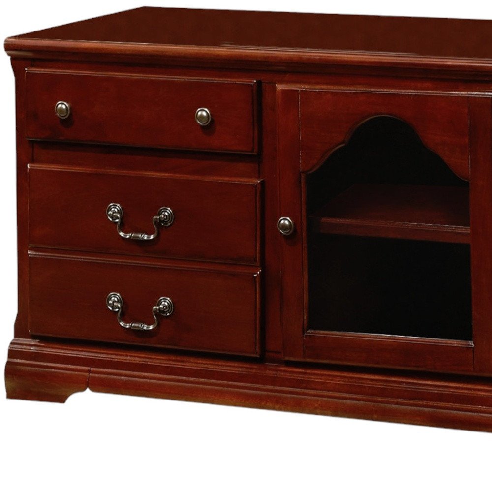 58" Brown Solid and Manufactured Wood Enclosed and Open Storage TV Stand