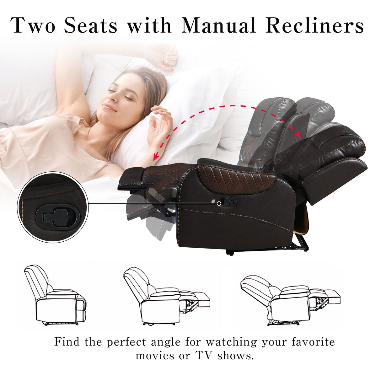 Manual Reclining Sectional Sofa Set L Shaped Symmetrical Motion Sofa Corner Couch Sets With Storage Boxes, 4 Cup Holders And Led Light Strip For Living Room - Brown by Couch.com