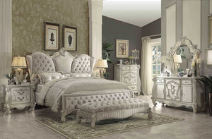 Ivory and White Solid Wood And Tufted Velvet Bed Frame With Nailhead Trim