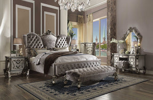 Gray Queen Tufted Upholstered Velvet Bed Frame with Nailhead Trim