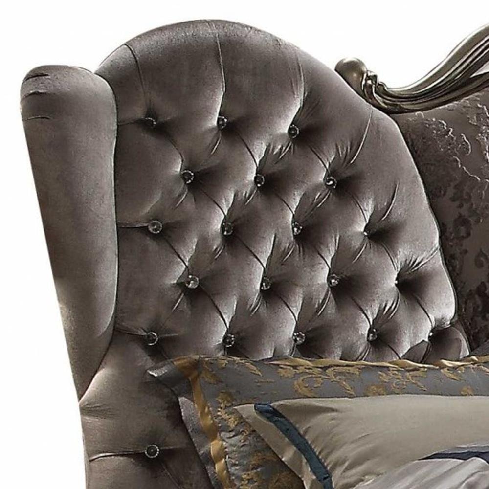 Gray Queen Tufted Upholstered Velvet Bed Frame with Nailhead Trim