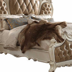 Pearl King Tufted Upholstered Faux Leather Bed Frame with Nailhead Trim