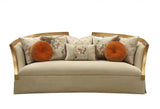 41" Beige Velvet Curved Sofa And Toss Pillows With Natural Legs