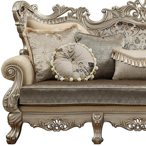 41" Champagne Cotton Blend Curved Floral Sofa And Toss Pillows