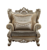 47" Beige Green and Champagne Fabric Geometric Arm Chair And Toss Pillow