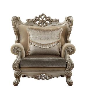 47" Beige Green and Champagne Fabric Geometric Arm Chair And Toss Pillow