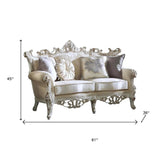 61" Ivory And Silver Damask Chesterfield Loveseat