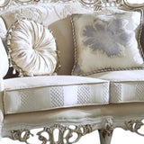 61" Ivory And Silver Damask Chesterfield Loveseat