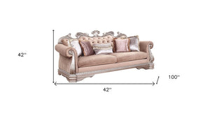 42" Rosegold Velvet Sofa And Toss Pillows With Silver Legs