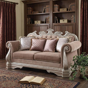 80" Champagne Velour Loveseat and Toss Pillows