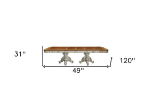 49" Brown And White Solid Wood Double Pedestal Base Dining Table