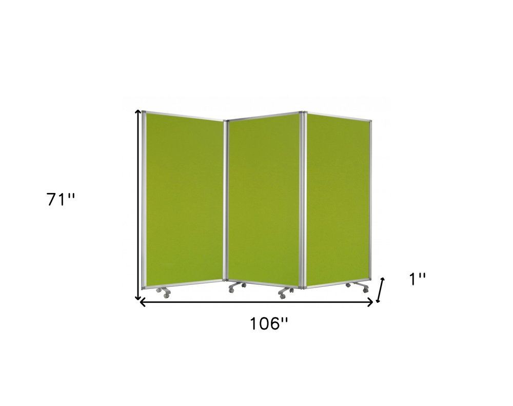 71" Green Iron Folding Three Panel Screen Room Divider