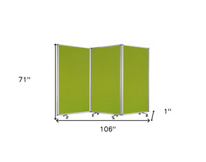 71" Green Iron Folding Three Panel Screen Room Divider
