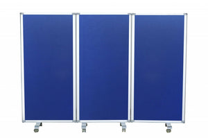 71" Blue Iron Folding Three Panel Screen Room Divider
