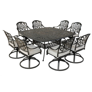 Square 8 Person 64" Long Aluminum Dining Set With Cushions by Couch.com