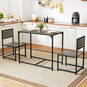 3 Pieces Dining Set Compact Table and 2 Chair with Metal Frame for Small Space-Oak