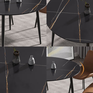 Modern Artificial Stone Round Dining Table With Metal Legs, Can Accommodate 6 People - Black by Couch.com